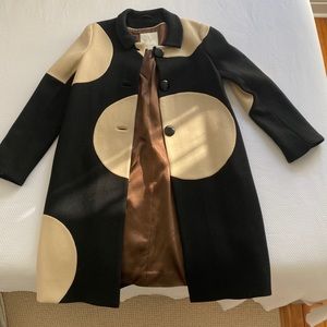 Kate Spade Wool Coat, black with tan polka dots, size 6